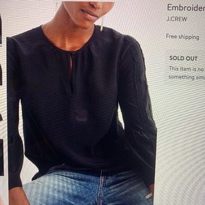 J Crew silk embroidered bell sleeve silk blouse